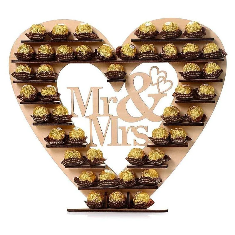 Ферреро шоколадный Стенд Свадебный Дисплей Стенд центр конфеты бар Деревянный Сердце Mr& Mrs украшения для свадебного стола