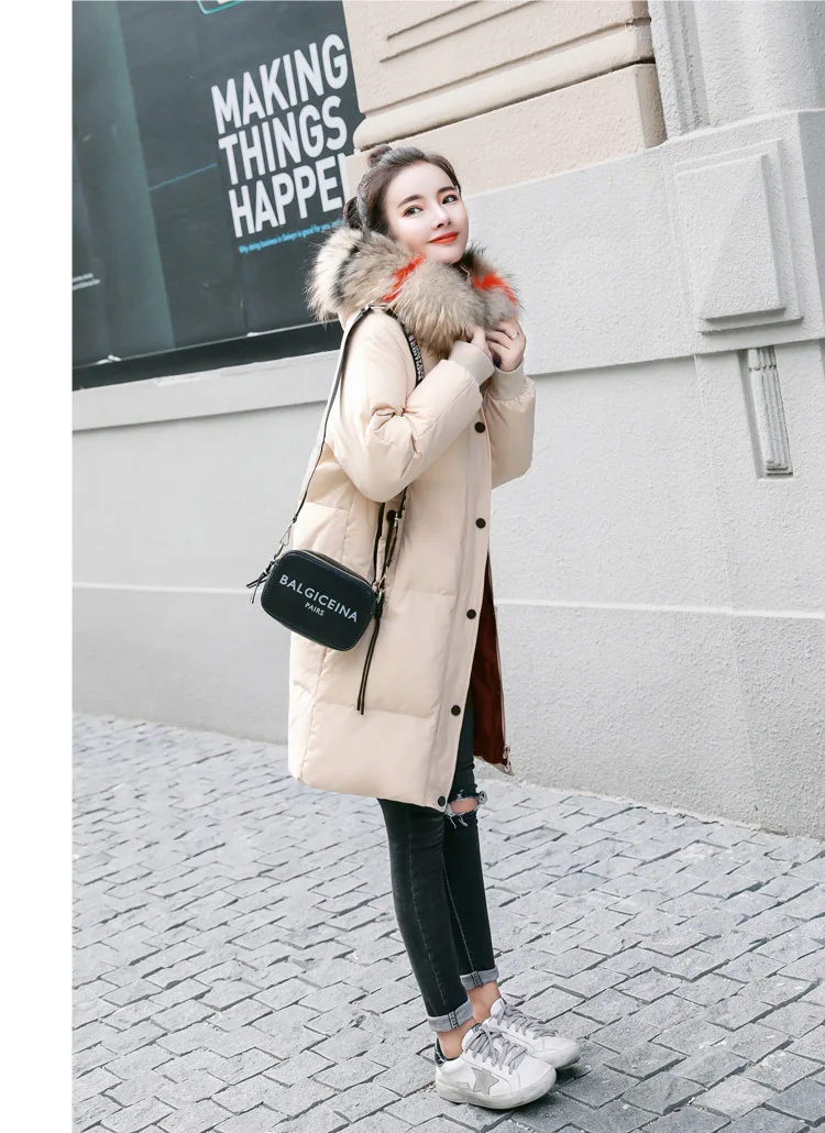 Новое поступление, зимнее теплое пуховое пальто с капюшоном, женские повседневные Длинные пуховики, женская утепленная хлопковая парка, верхняя одежда, корейское пальто