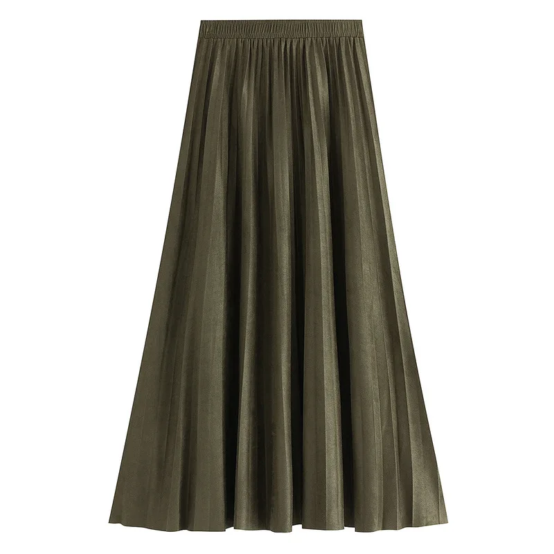 Яркие замшевые длинные плиссированные юбки, осенние корейские драпированные бархатные трапециевидные плиссированные укороченные длинные юбки