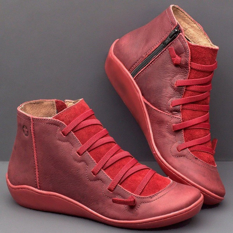 MoneRffi; Женские ботинки в стиле ретро; однотонные ботильоны из искусственной кожи; Зимние полусапожки; повседневная женская обувь на плоской подошве; кожаные ботинки; Botas Mujer