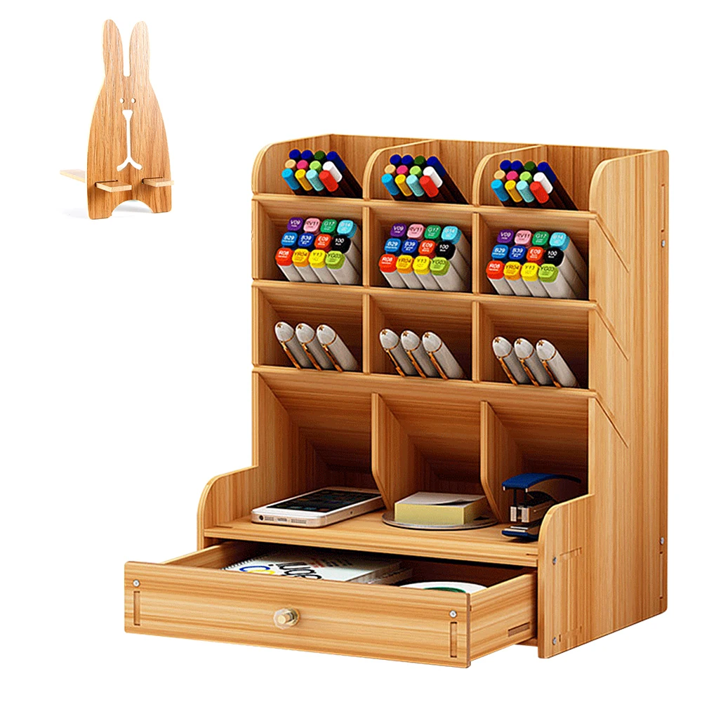 

Multi-Function File Tray Wood 13 Grids Desktop Stand Holder Cosmetic Brush Storage Box for Pencil Pen Cosmetic Brush Jewelry