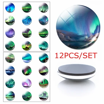 

12pcs Aurora Magnetic Refrigerator Stickers 30 MM Glass Cabochon Fridge Magnet Handmade Borealis Natural Scenery Home Decor