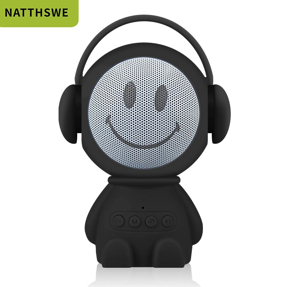 NATTHSWE Портативный беспроводной Bluetooth динамик s Led беспроводной динамик плеер USB Радио Fm Mp3 для детей подарок - Цвет: Черный