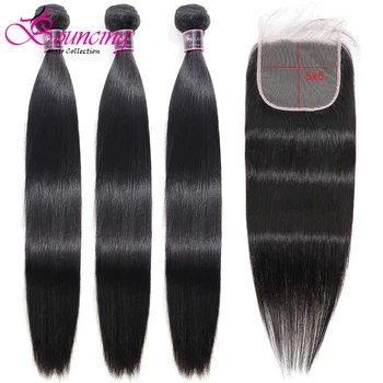

Bouncing Straight Human Hair Bundles With Closure Brazilian Remy Hair 3Bundles With 5x5 HD Transparent Lace Closure Hair