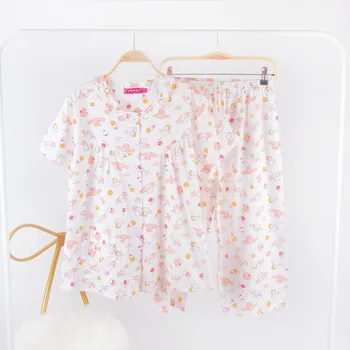 

Japanese Cinnamoroll Sleepwear For Women Summer Shirt And Pants Set Kawaii Lolita Girls Soft Melody Pajama Homewear Nightgown