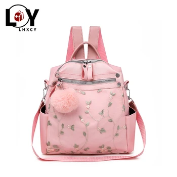 

Embroidery Soft Leather Belt Double Zipper Bag For Women Korean Version Multifunction Designer Bag High Capacity Travel Backpack