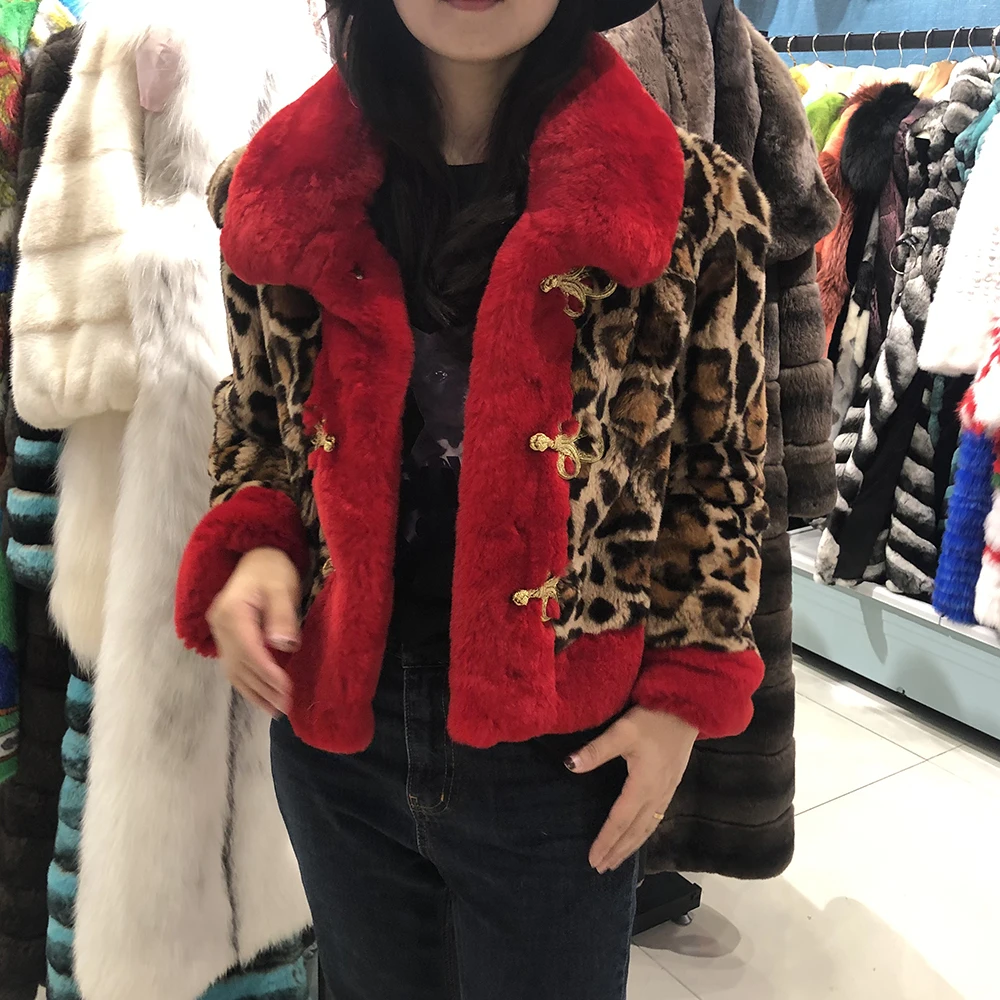

womens tops and blouses winter coat women leopard print real rabbit fur coat short leather jacket maomaokong women clothes 2019