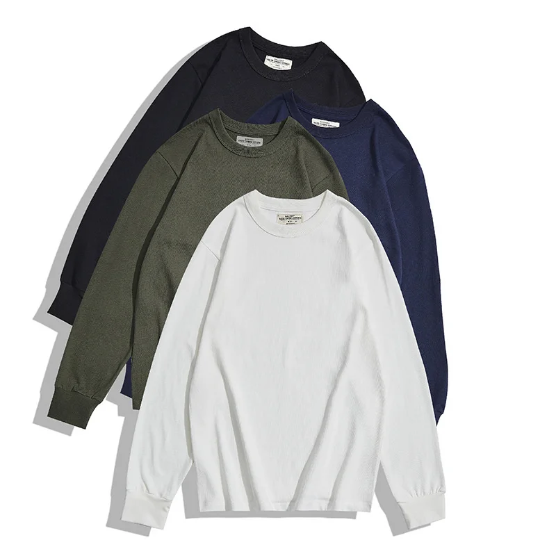 Okonkwo 280g Thick Plain Long Sleeve T-shirt Solid Bottomed Shirt Outdoor Trekking Hiking Tooling Cargo Clothes Running Sports