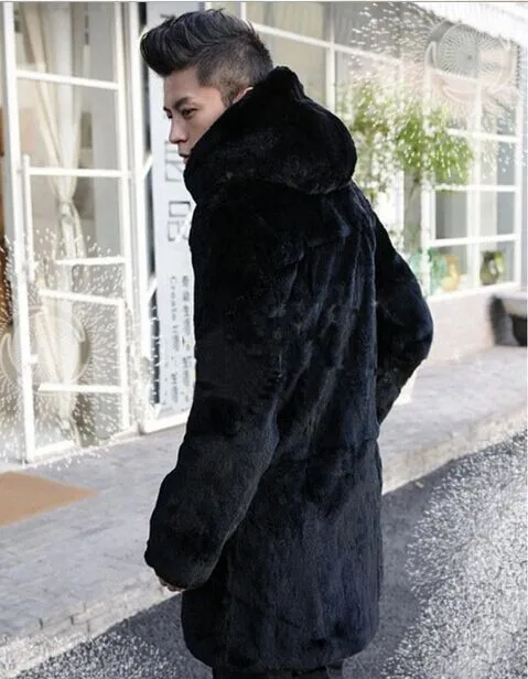 Зимняя мужская шуба Chaqueta Jaqueta Couro Masculino с капюшоном, черная шуба из норкового меха средней длины, большие размеры, пальто из искусственного меха S60