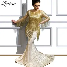Золотое вечернее платье с бисерной отделкой и кисточками, торжественное платье для женщин Среднего Востока, турецкие арабские Русалка, блестящие вечерние платья для выпускного вечера платья