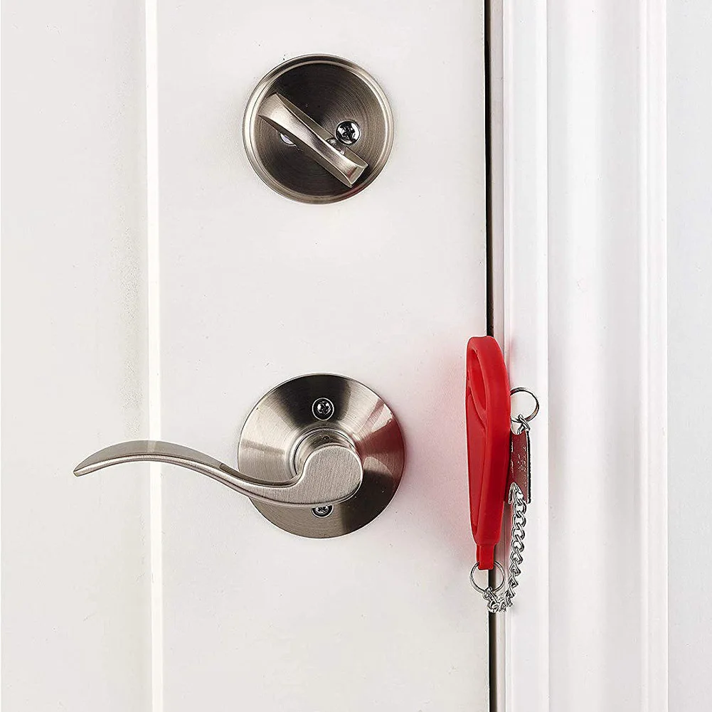 New Pretty Red Portable Hotel Door Lock Locks Self-Defense Door Stop Travel Travel Accommodation Door Stopper Door Lock Dropship