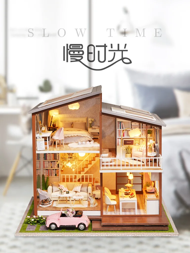 

Cute room diy Hut Slow Time Loft Villa Hand-made Small House Model Creative Birthday Gift Women's