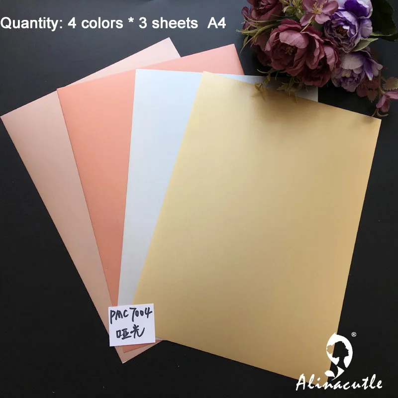 4 цвета х 3 листа, бумажная карточка, металлический сатин, А4 250gsm, скрапбукинг, бумажный пакет, крафт-коврик, Alinacraft