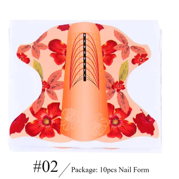 10pcs Nail Form Acrylic French UV Gel for Extension Builder Form Guide Fish Stencil Manicure Adhesive DIY Nail Art Tools LE941-1 - Color: 02