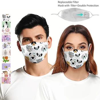 

Adult Breathable Filter Face Mask Washable Reusable Fabric Mouth Mask Printed Cartoon Sweet Fashion Trend Protective Dust Mask