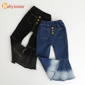 

Babyinstar Baby Girls Denim Pants Casual Kids Autumn Trousers Girls Bell-bottomed Pants Children Pants For Girls 2020
