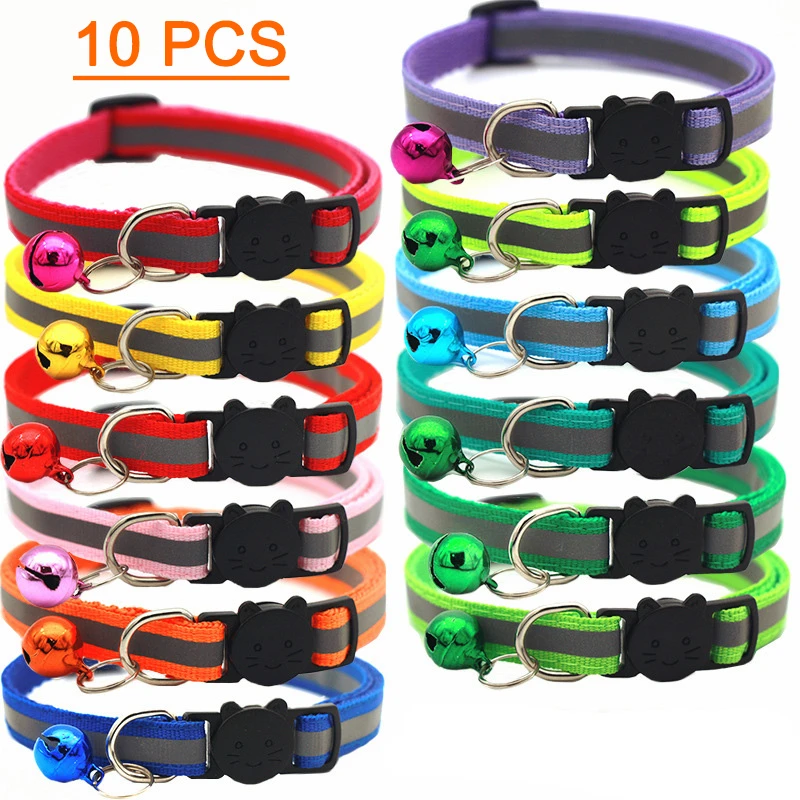 10pcs Wholesale Collars For Cat Collar With Bell Adjustable Necklace Cat Puppy Kitten Collar
