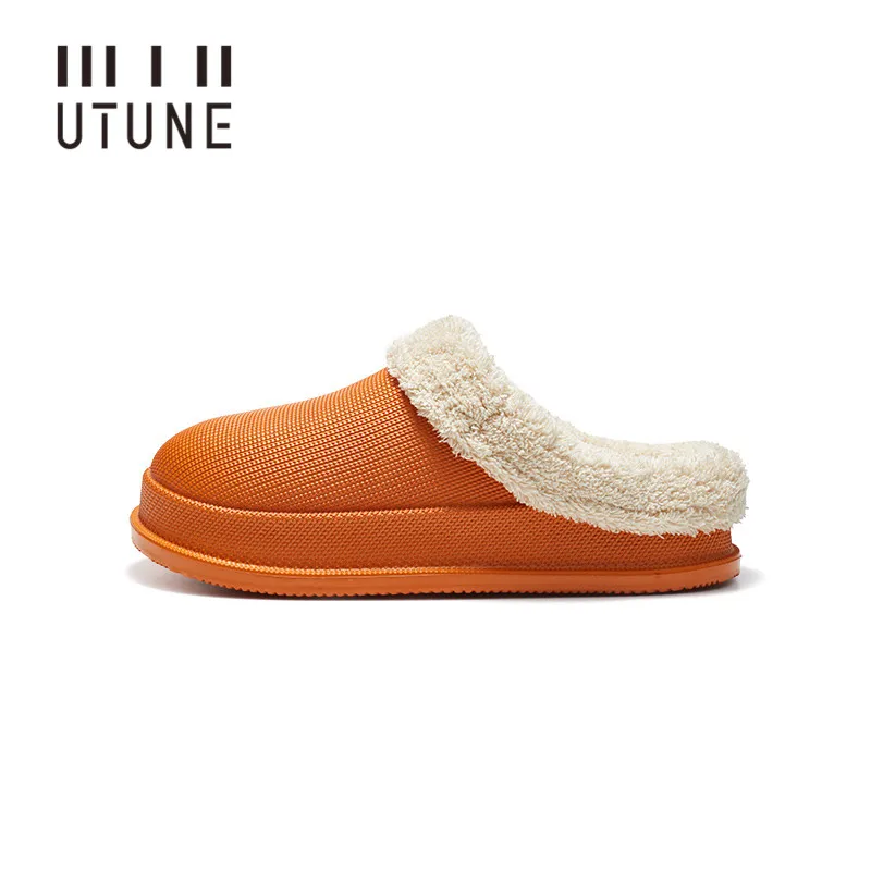 Utune Waterproof Shoes Winter Women Slippers Indoor Warm Thick Sole Men House Shoes With Burrs