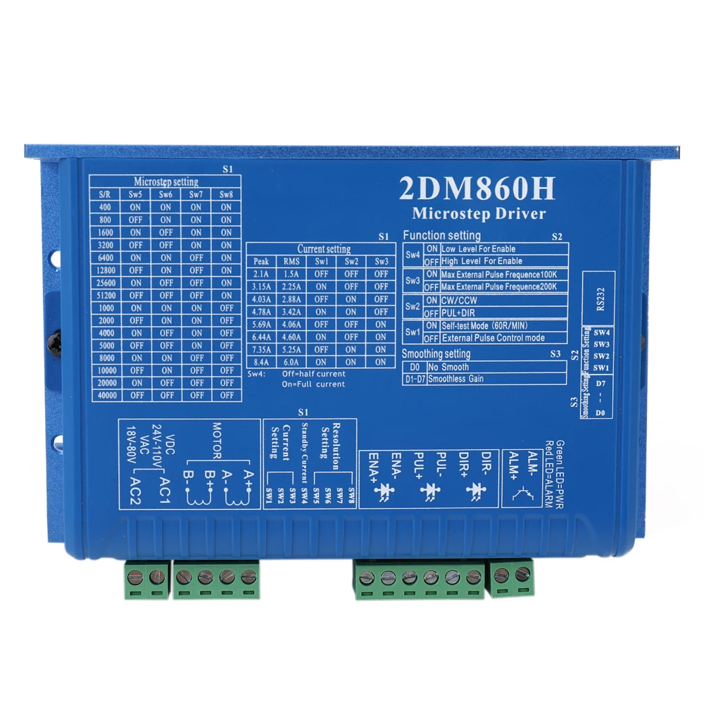 

2DM860H Digital Two Phase Controller Stepper Motor Microstep Driver Smooth Movement Low Noise High Speed Torque Compensation