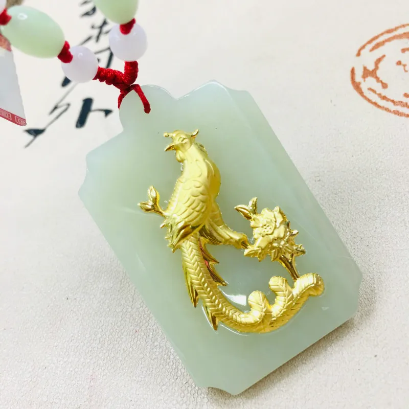 Zheru натуральный хотанский нефрит кулон инкрустированный Золотой Гуаньинь Будда кулон с зеленым бисером ожерелье отправить национальный осмотр сертификат