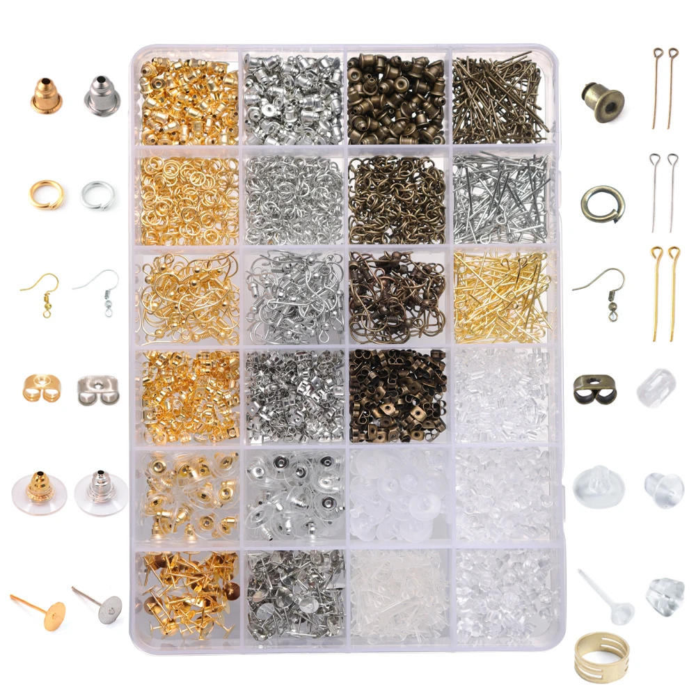 Lacoogh 2400 шт./компл. DIY Изготовление сережек ювелирные изделия застежки для 24 вида