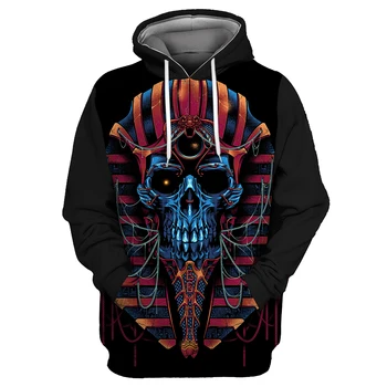 

Showtly Horro A skull of the pharaoh of Egypt Hoodies Red Skull Halloween Costumes Casual pullover hoody Man Streetwear