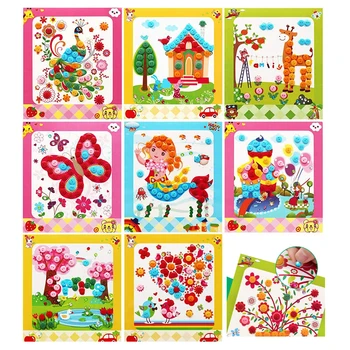 8Pcs Kids DIY Button Puzzle Stickers Cartoon Drawing Art Crafts For Children Early Educational Learning Rhinestone Painting Toys 1