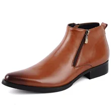 Fashion Mens Pointed Ankle Boots Genuine Leather High Quality Cow Leather Casual Boots Black Brown Zipper Dress Boots Fashion Mens Pointed Ankle Boots Genuine Leather High Quality Cow Leather Casual Boots Black Brown Zipper Dress Boots