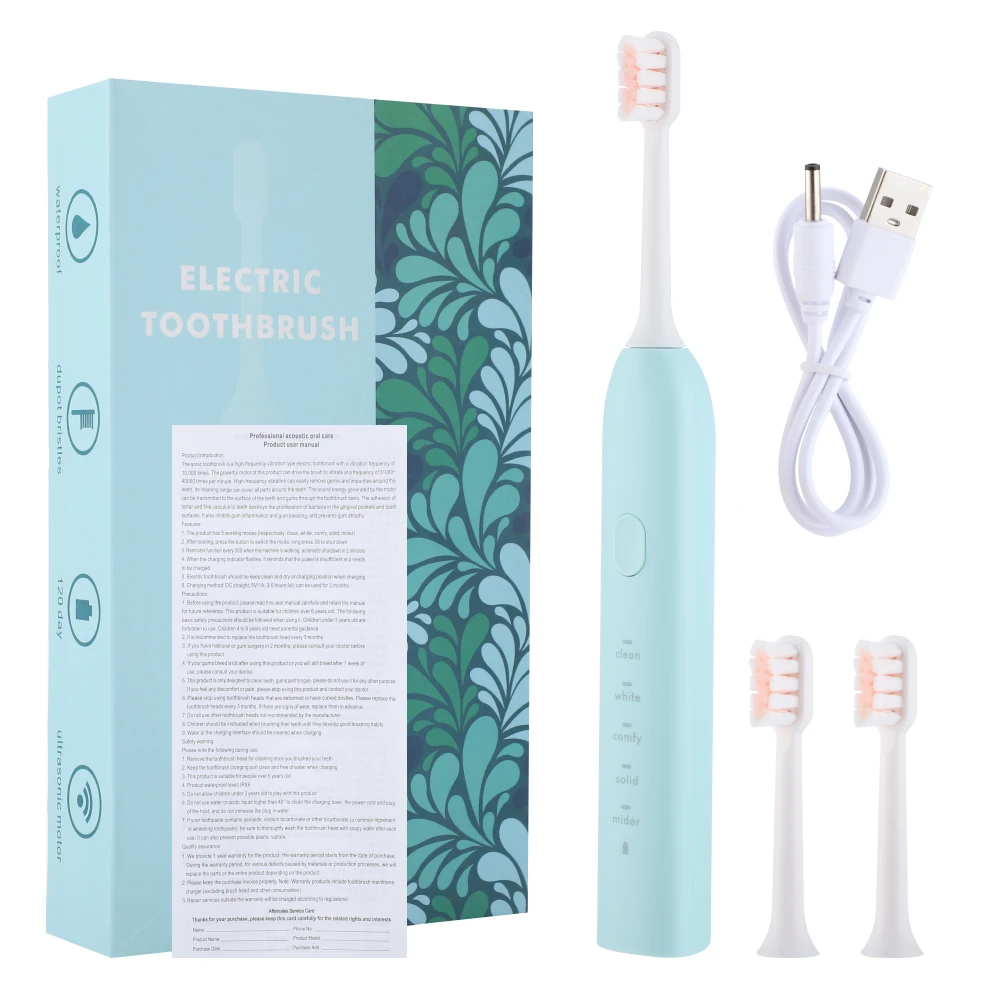 Electric Toothbrush Five-level Mode Teeth Cleaner Sonic Waterproof Tooth Brush 3 Brushes Replacement Heads Oral Care Tool | Бытовая