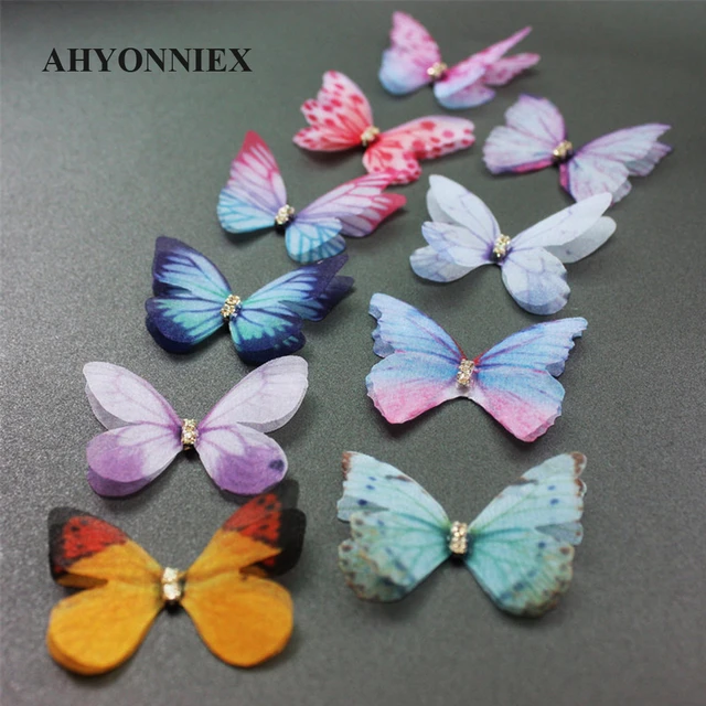 10PCS Double Layers Chiffon Butterflies 3D Tulle Butterfly Appliques for  Bridal Hair Accessories Party Decoration Sewing