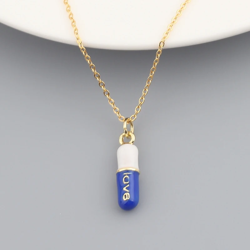 2021 New Summer Fashion Jewelry Simple Geometric Pill Charm Candy Neon Enamel Colorful Necklace For Girl 