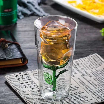 

2019 Originality Double Wall Rose Modeling Glass Beer Glass Bar Vaso Cocktail Sparkling Wine Transparent Personality Wine Glass
