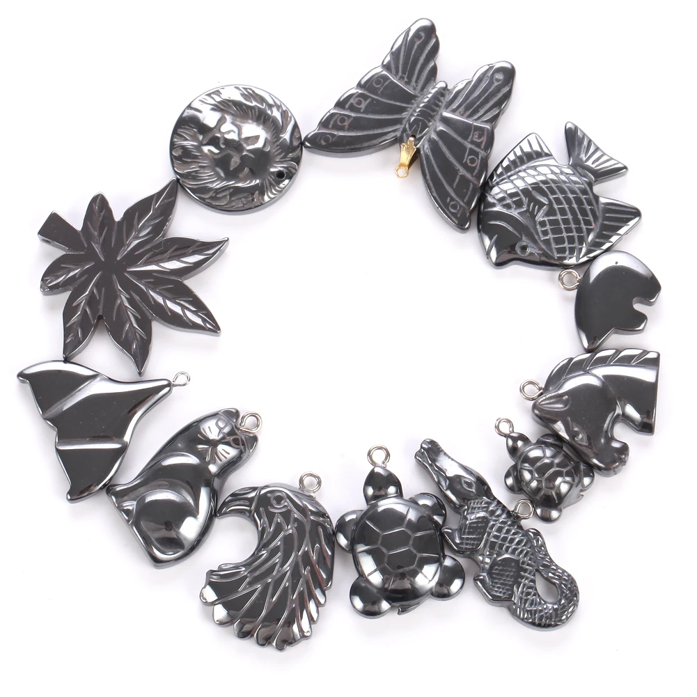 Elegant Black Hematite Stone Animal Charms Pendant