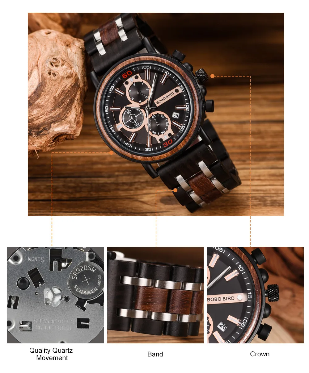 Reloj hombre BOBOBIRD часы мужские наручные часы недели и даты шоу многофункциональные наручные часы хронограф Подарочная коробка V-S18-1