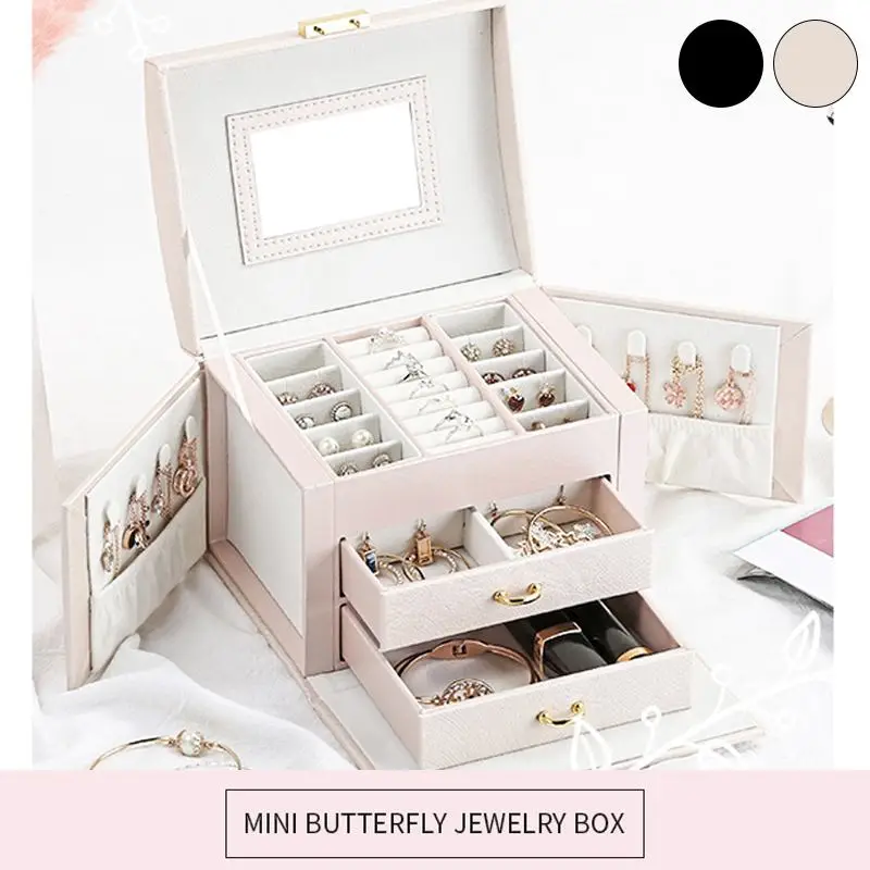 High Quality Jewelry Box Large Capacity Leather Storage Jewelry Box Earring Ring Necklace with