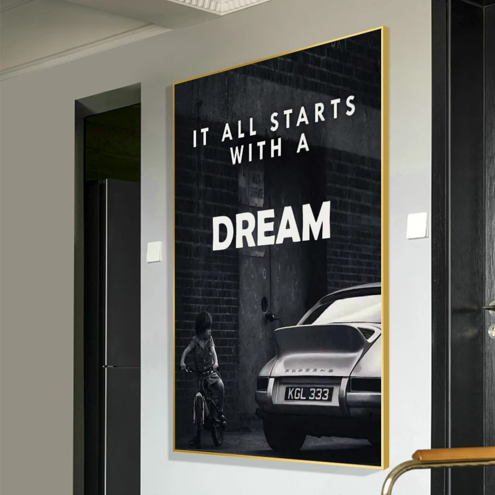 It All Starts With A Dream Boy And Car Canvas Painting Print Wall Picture For Living Room Nordic Home Decor Frameless Painting Calligraphy Aliexpress