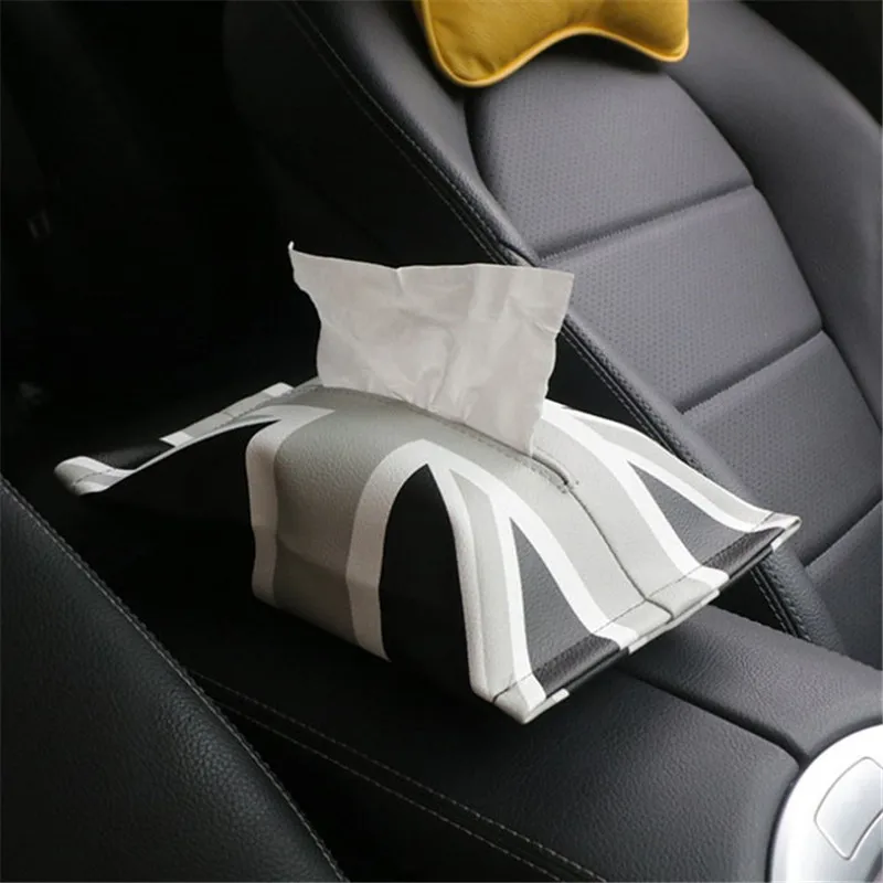 PU Car Tissue Holder England Flag Leather Red Black Soft Tissue Box Dashboard Napkin Box Storage