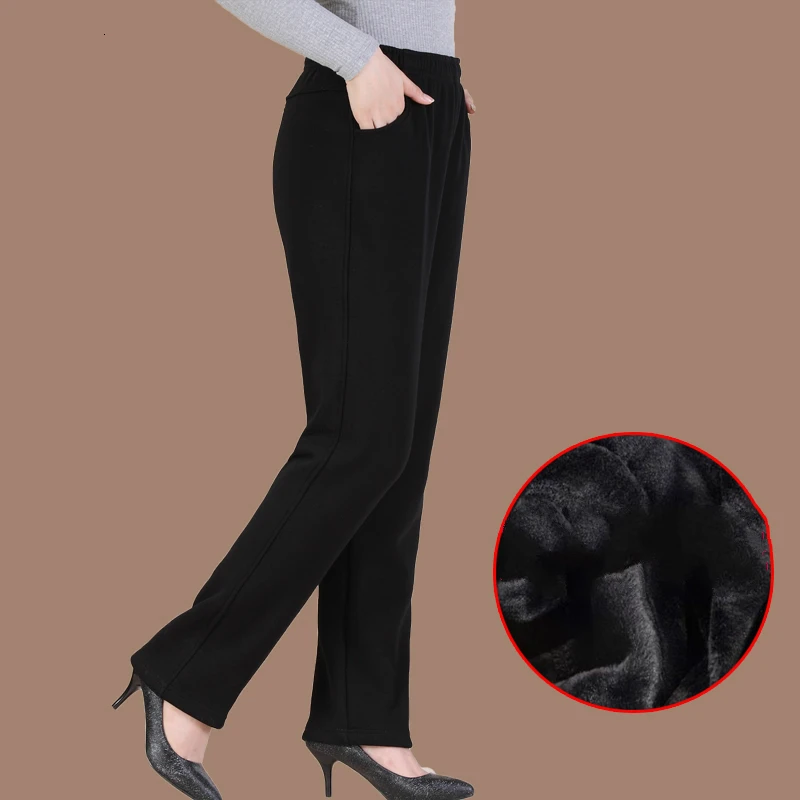 Black velvet Теплые штаны, женские плотные зимние штаны, женские флисовые брюки больших размеров 4XL, женские бархатные брюки с высокой талией на весну и осень - Цвет: Black velvet