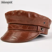 XdanqinX осень Для мужчин на плоской подошве Кепки Натуральная кожаные кепки Для женщин армии военная шляпа; Элегантная модная обувь из овечьей кожи; кожаные кепки Кепка