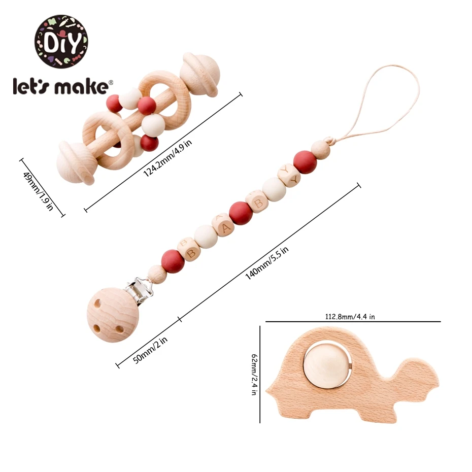 Let's Make 3pc/set Baby Pacifier Chain Holder Foer Nipples Beech Wood Baby Rattle Crib Mobiles Stroller Accessories Baby Toys - Цвет: 3