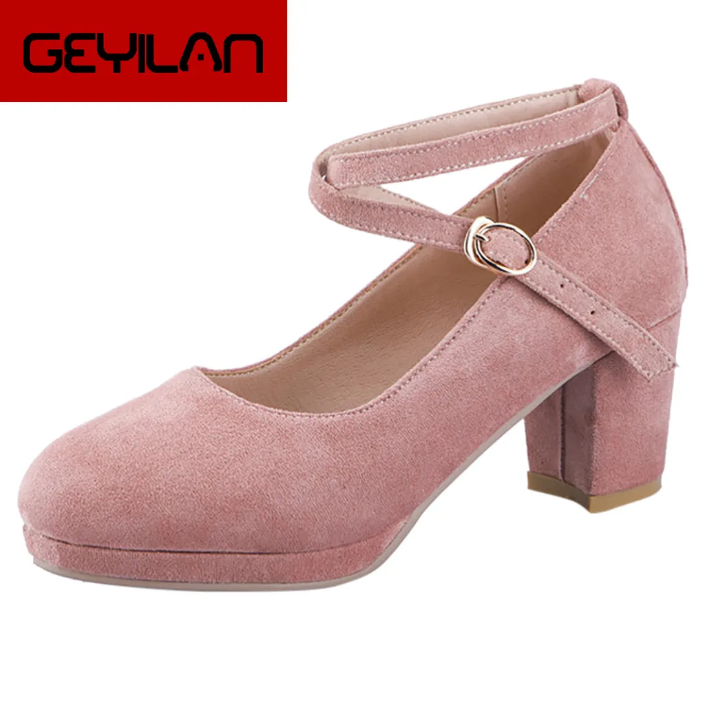 

Shoes Woman Thick Buckle Solid Flock High Heel Slip-On Pointed Shallow Print Expensive Four Seasons Shoes Woman High Heel