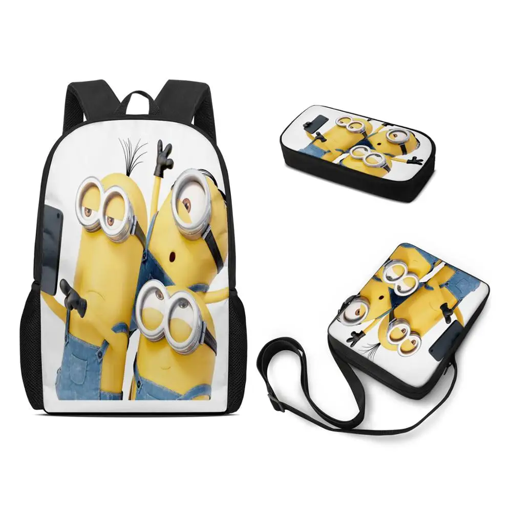 

Custom Pattern Minions 3Pcs/set School Bag Children Backpack Boy Girl School Backpack Series Student Bag 3D Printing Backpack