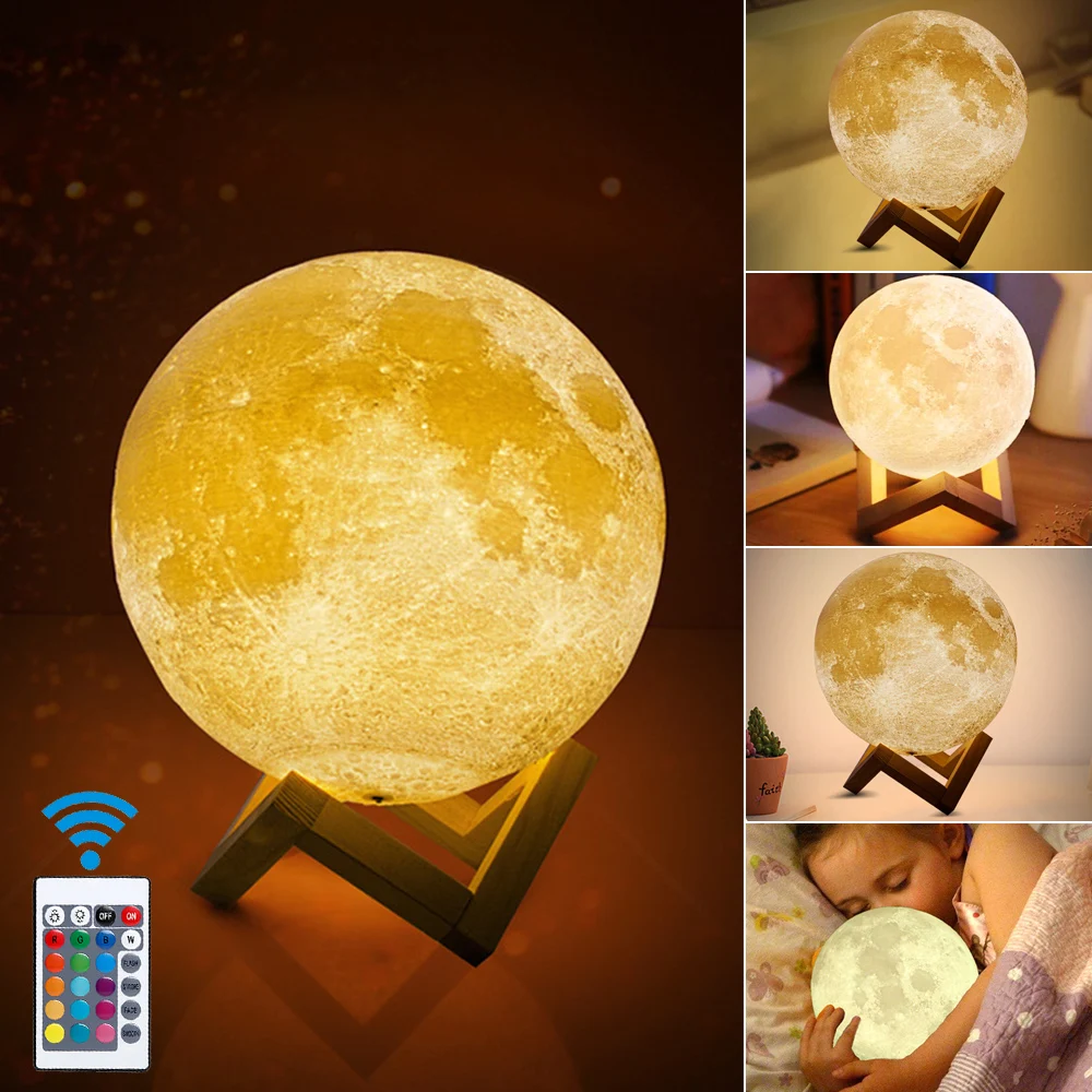 

ChicSoleil 3D Print Moon Lamp Colorful Change Usb Creative Led Night Light For Home Decor