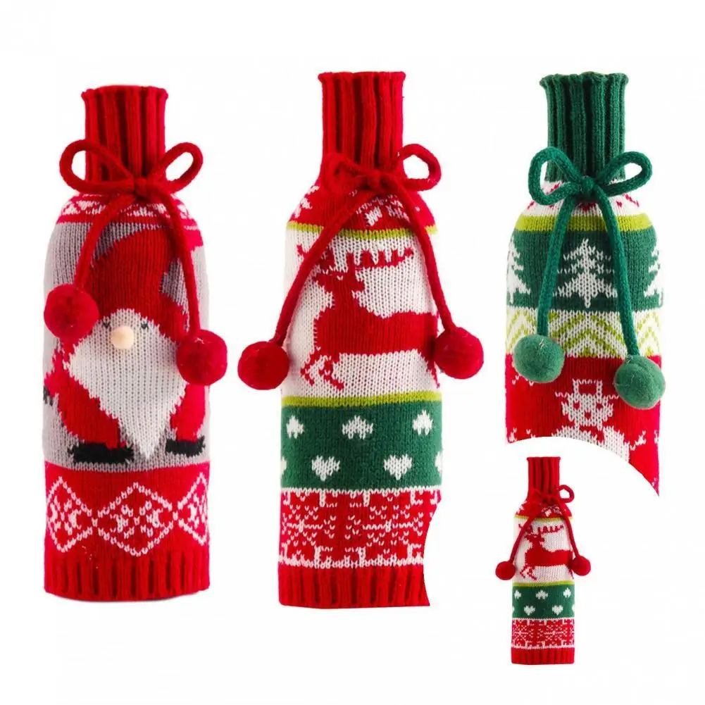 Reusable Knitted Cotton Washable Christmas Sweater Bottle Cover for Decorating |