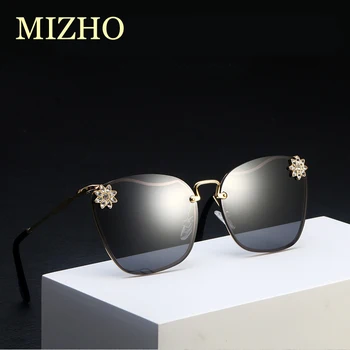 

MIZHO 2020 Blue Crystal Luxury Brand Design Rimless Sunglasses Women Square Blue Gradient Brown Vintage Sun Glasses Ladies