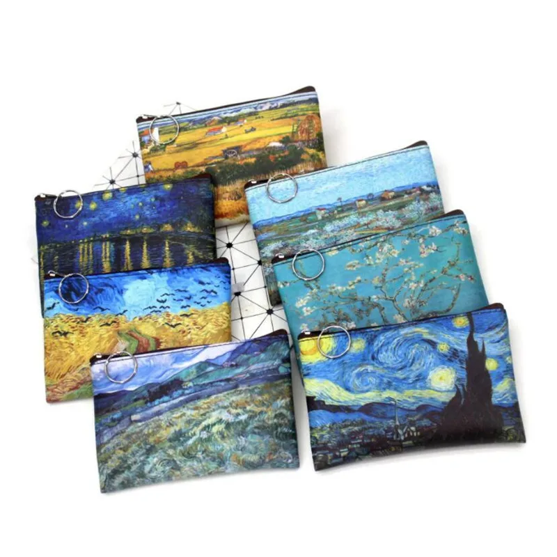 Mini Vintage Oil Painting Coin Purse 1pc for Women Girls Fashion Printed PU Wallet Lipstick Portable Money Purse Pocket Bag