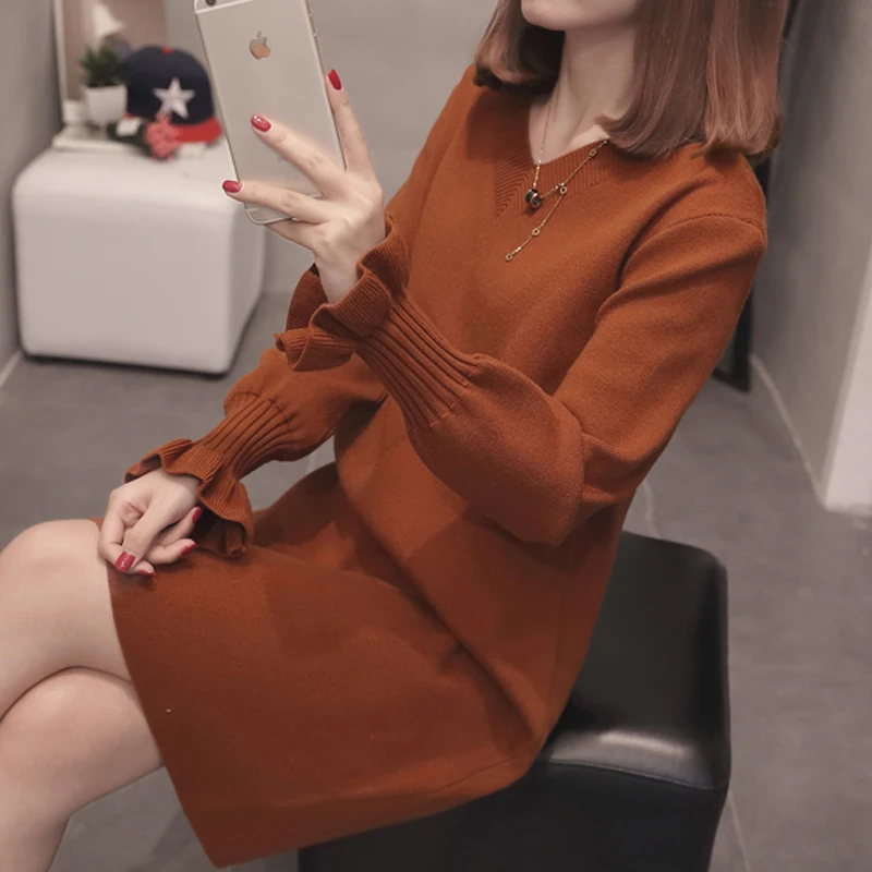 caramel colour AreMoMuWha/осенний Женский пуловер, новинка года, женский свободный модный длинный джемпер, одежда, корейский свитер MH478 - Цвет: caramel colour