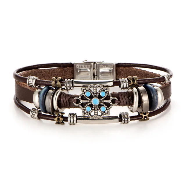 

New Arrival Punk Style Blue Stone Imitation Leather Bracelets & Bangles Women Men Fashion Hands Jewelry Charm Bracelet