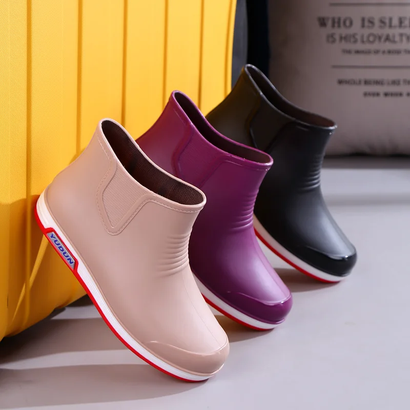 Women Outdoor Fashion Ankle Rain Boots Non-slip Waterproof PVC Shoes Female Platform Water Boots Slip-on Rainboots