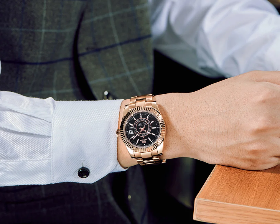 Cinturino meccanico automatico a carica automatica in acciaio inossidabile oro rosa argento blu data lusso cielo 40 mm da uomo_voghion.com